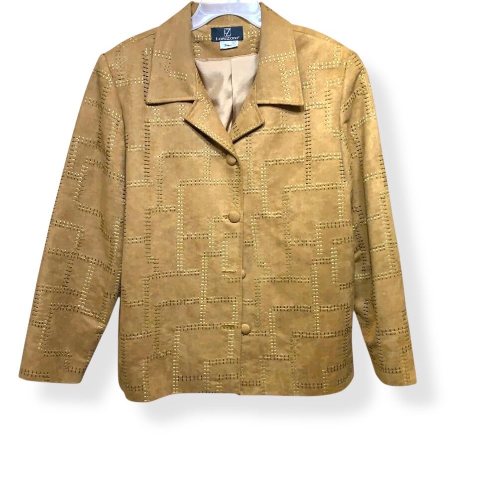 Vintage Tan Suede Studded Geometric Stitched Patterned Women's Jacket‎ - Size M